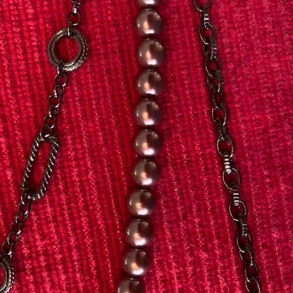 Vintage chain and faux pearl 5 strand necklace with matching earrings EVC - Picture 6 of 8